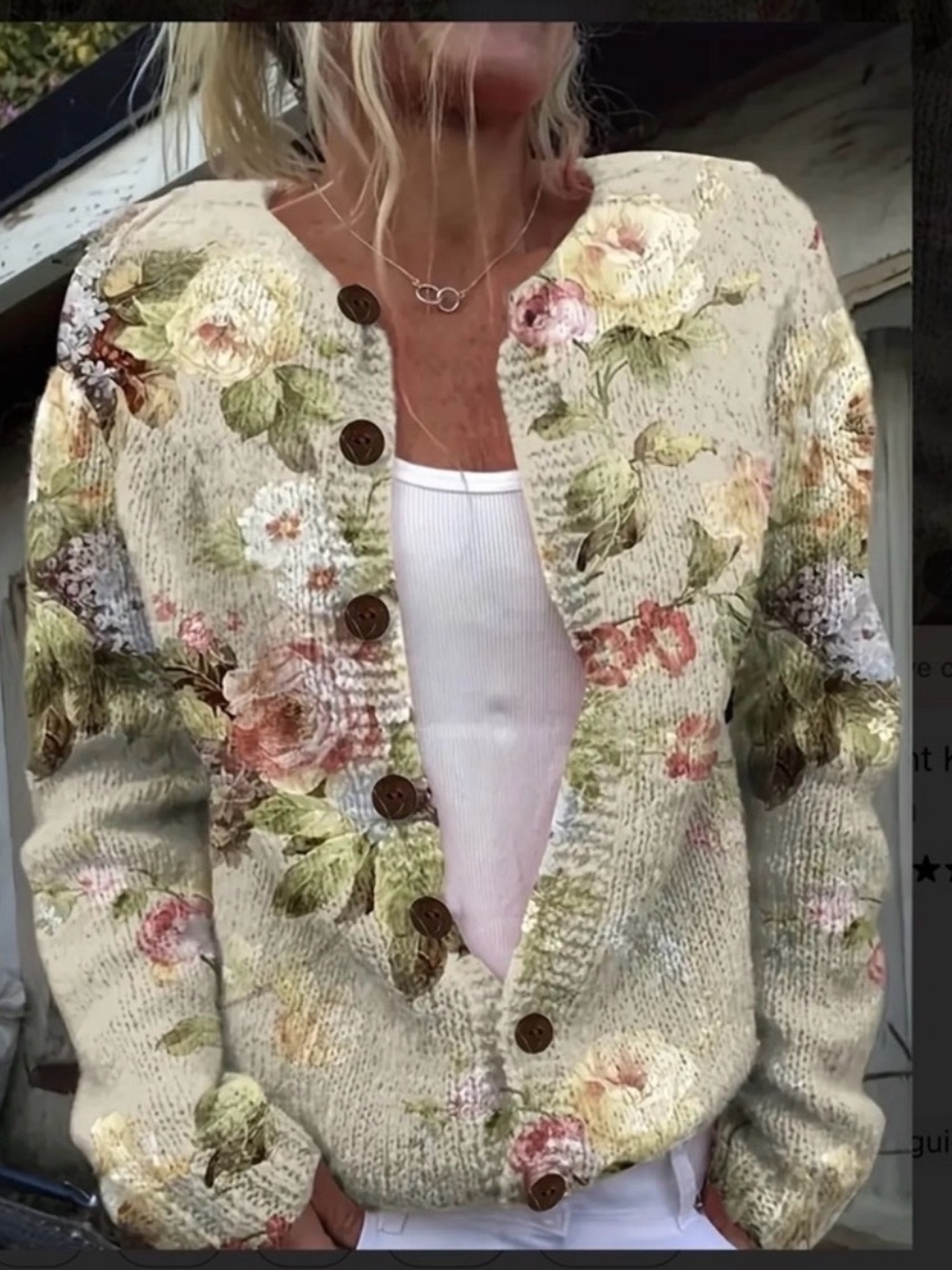 English Country Garden Floral Button Front Cardigan Sweater